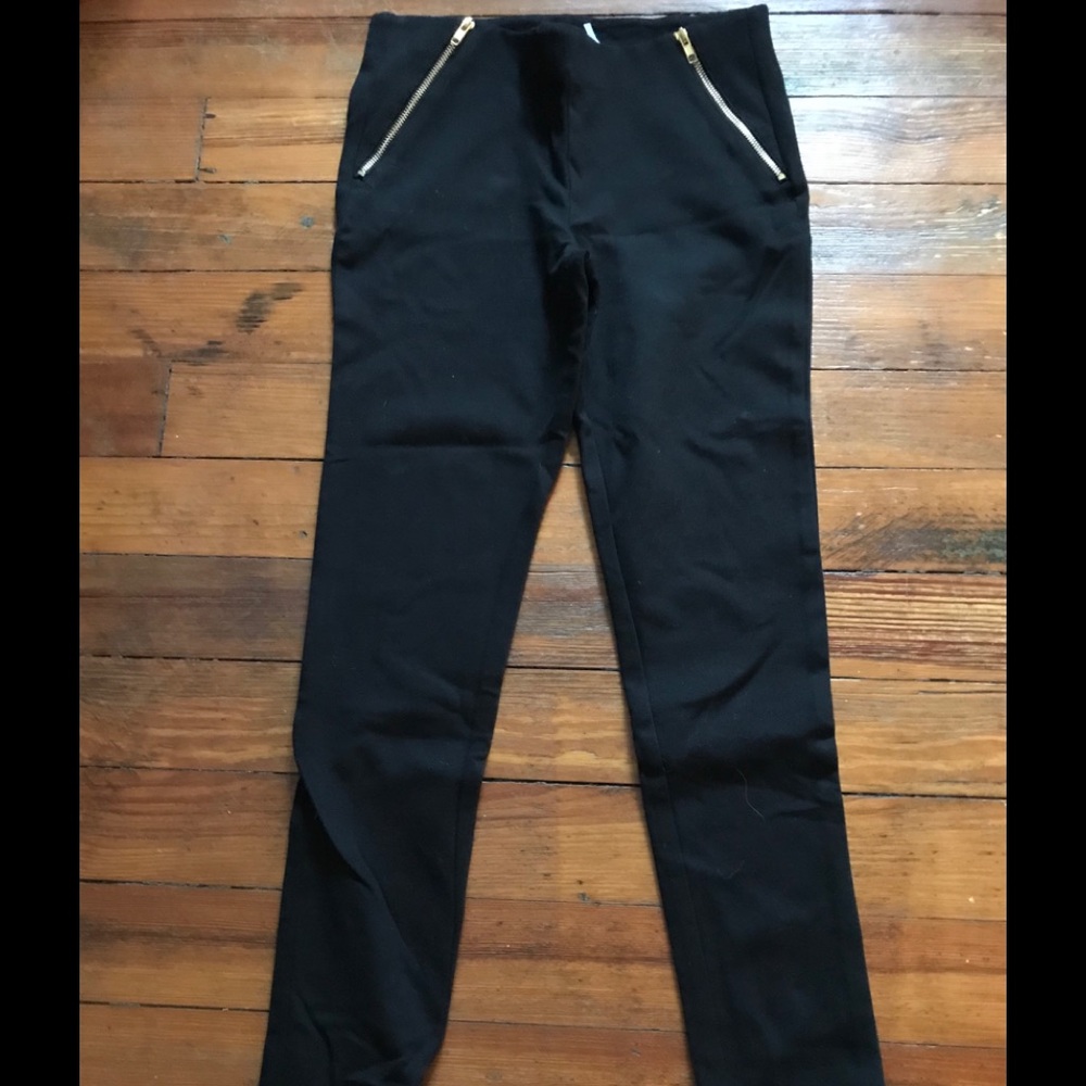 Finn & Clover Stretch Pants L Gold Zippers NWT